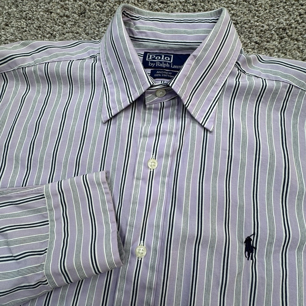 Polo Ralph Lauren Andrew‎ Men Dress Shirt Purple 15 32/33 Preppy Small Striped